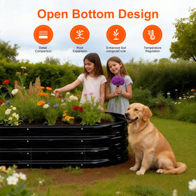 Rakukiri oval outdoor garden bed in a backyard setting