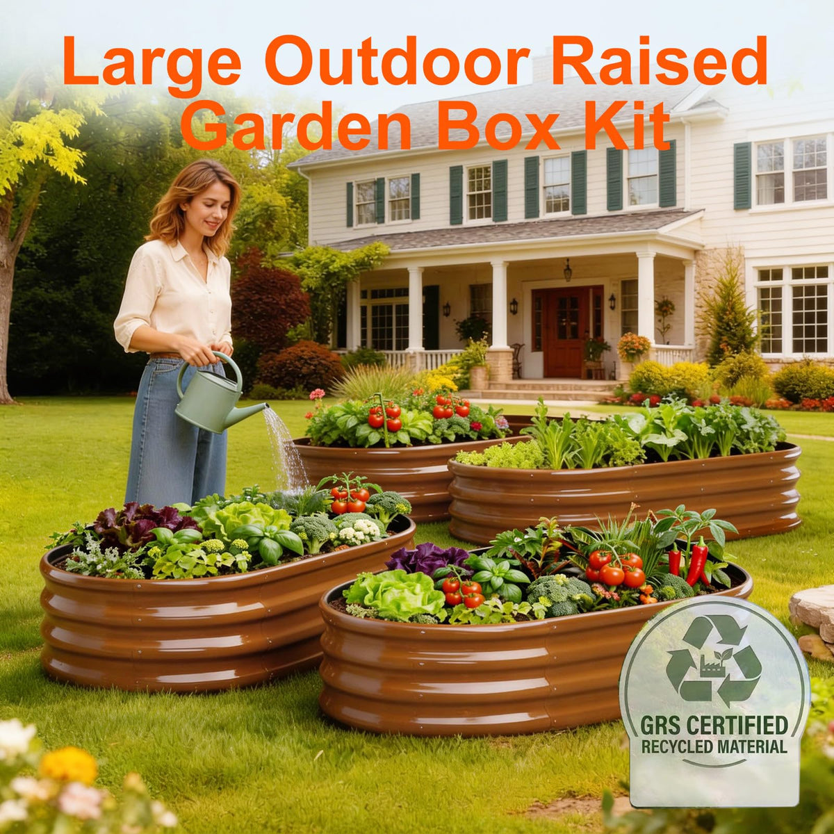 Rakukiri raised garden bed oval side view highlights robust construction for long-lasting outdoor use.