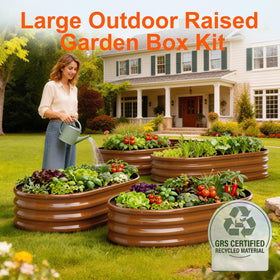 Rakukiri raised garden bed oval side view highlights robust construction for long-lasting outdoor use.