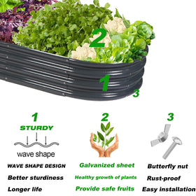 Rakukiri raised garden bed holds 68 gallons of soil for deeper root growth.