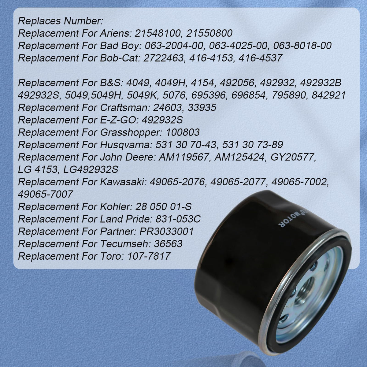 RALBDX oil filter 795890 supports reliable engine performance during lawn care.