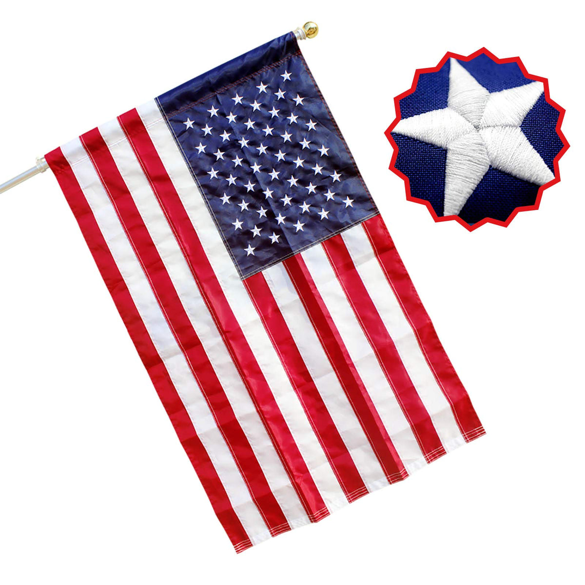 Rambon American flag 25x40 with pole sleeve for easy outdoor mounting.