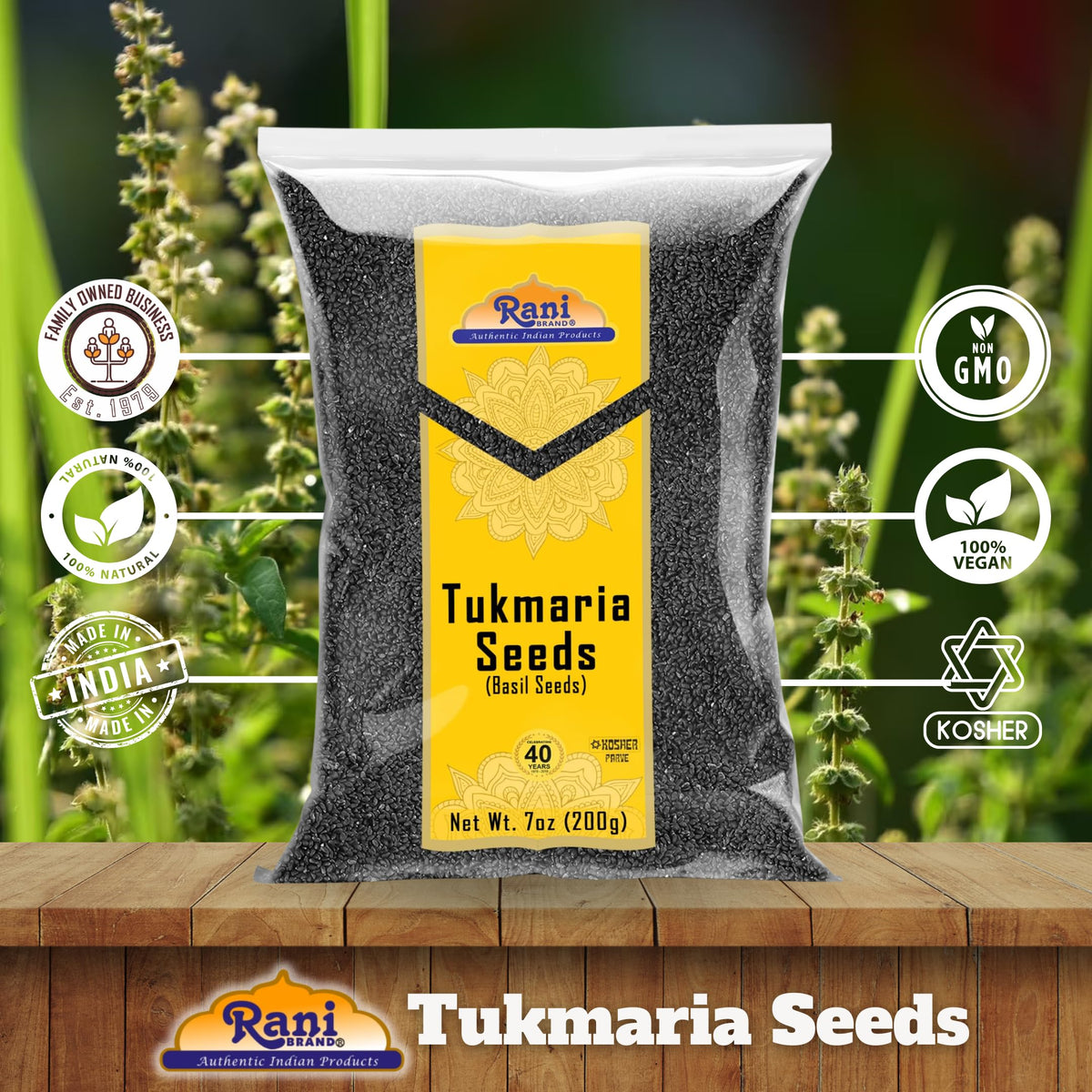 Rani Tukmaria Indian origin packaging – authentic seeds from India in modern bag.