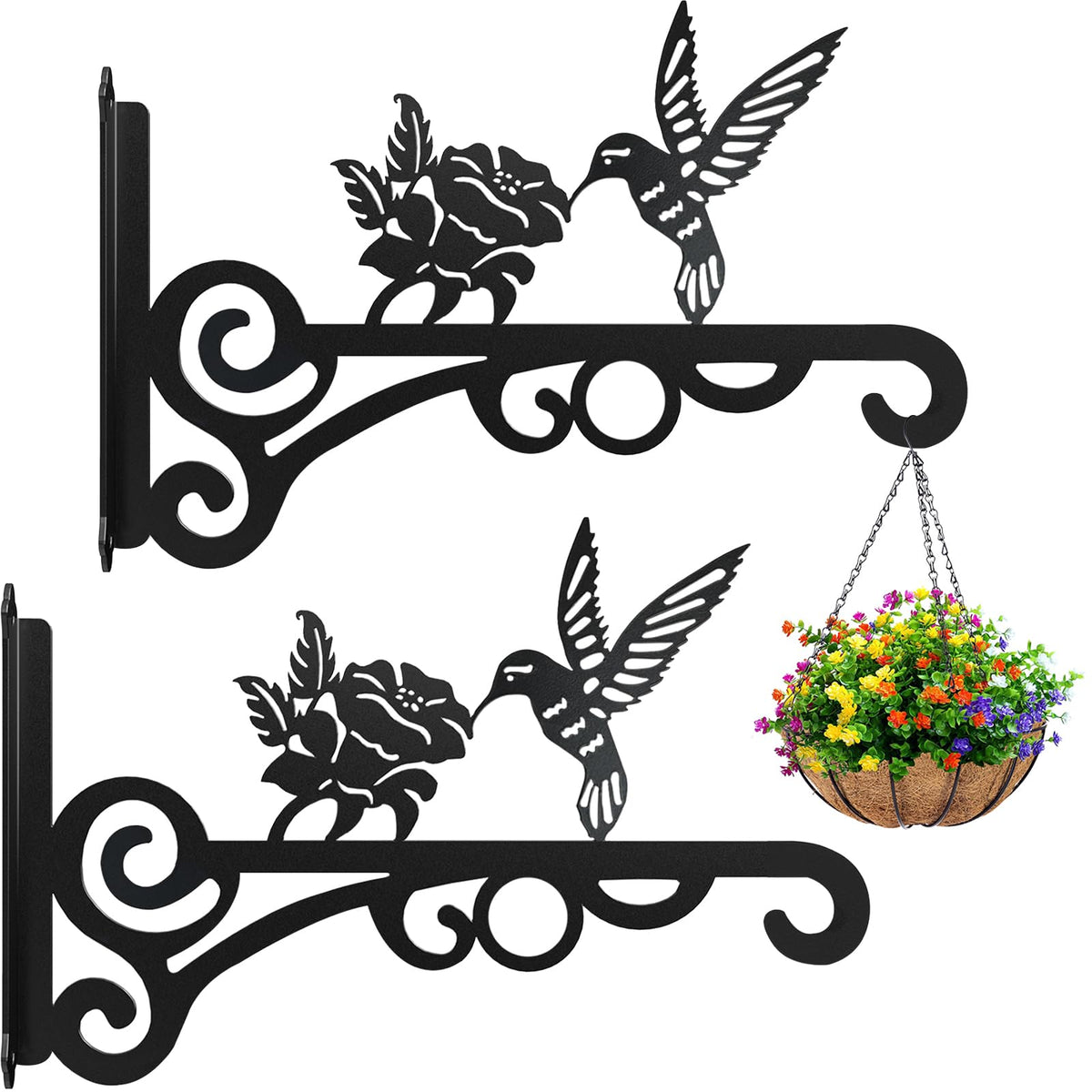 RANRTI 2-pack 10 inch plant hangers with hummingbird pattern for stylish indoor or outdoor display