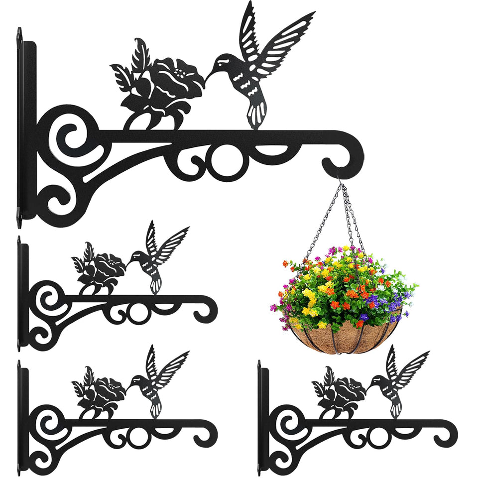 RANRTI 4-pack hummingbird-pattern plant hanger elevates outdoor decor and supports lightweight baskets.