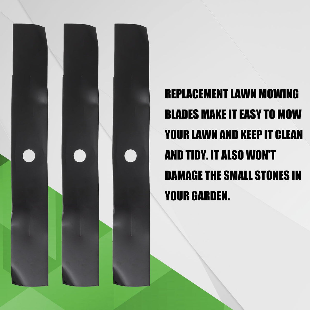 RANSOTO blade installed on John Deere deck for efficient mowing.