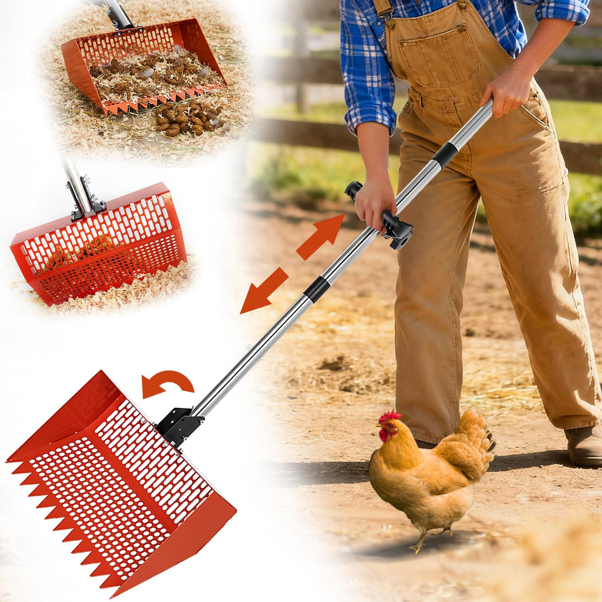 Ranwin chicken poop scooper 12in mouth for fast, mess-free cleanup.