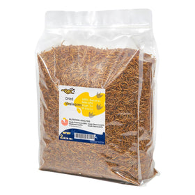 RANZ dried mealworms bag closeup shows natural, high-protein bird feed.