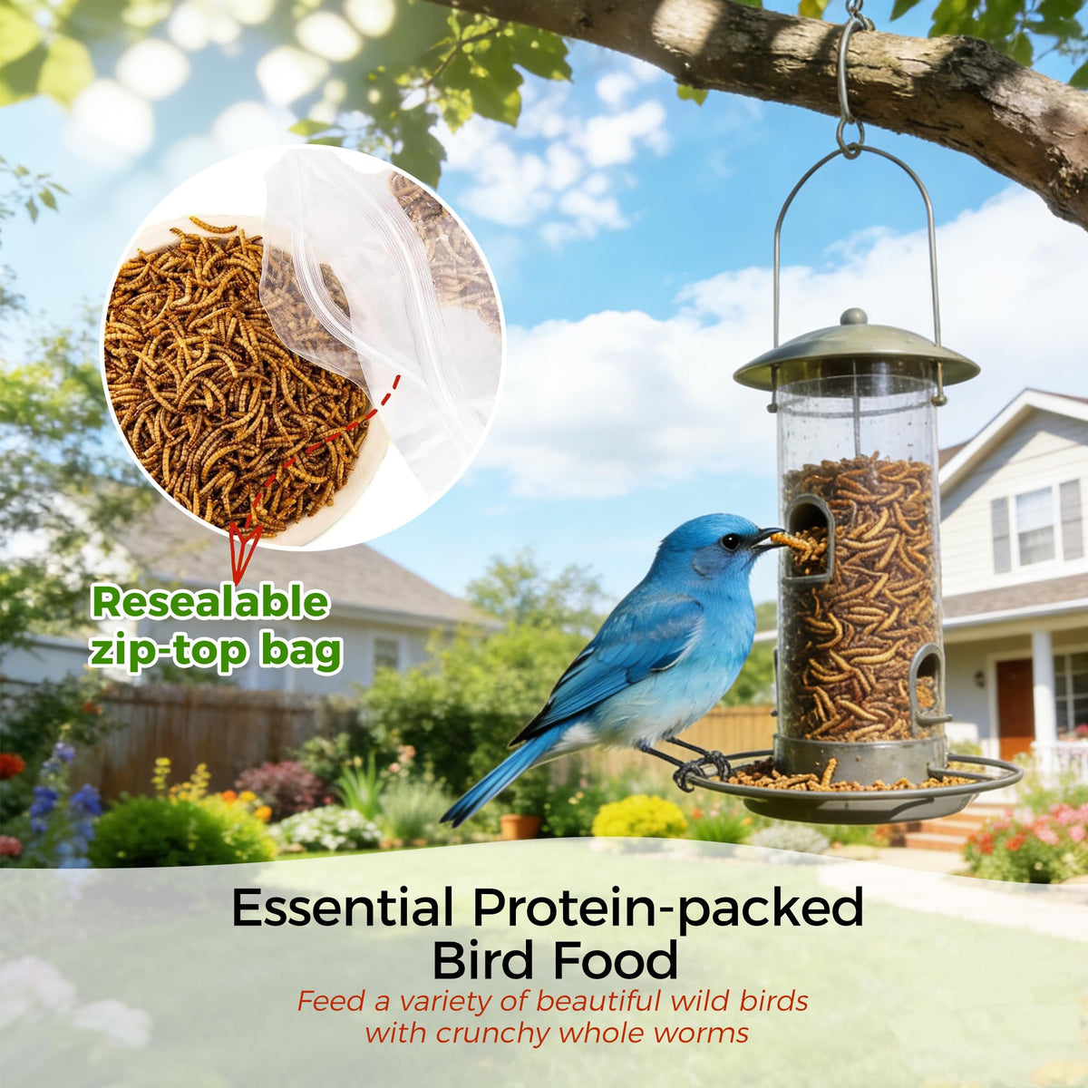 RANZ dried mealworms in fish tank scene as versatile wildlife feed.
