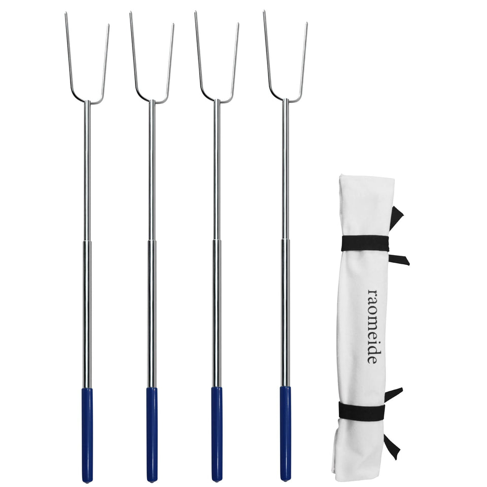 RAOMEIDE 32-inch campfire roasting stick with durable tines for heavy meat.