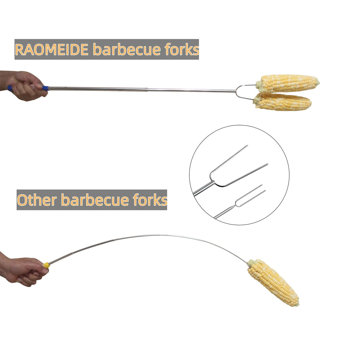 RAOMEIDE stainless steel tines for quick, easy cleaning after grilling.