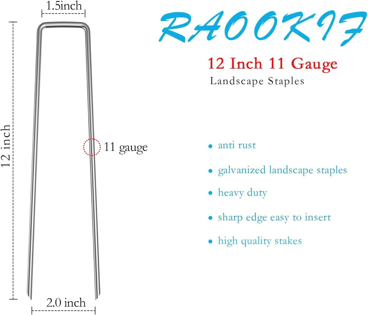 RAOOKIF 12-inch galvanized stake in ground demonstrating easy insertion.