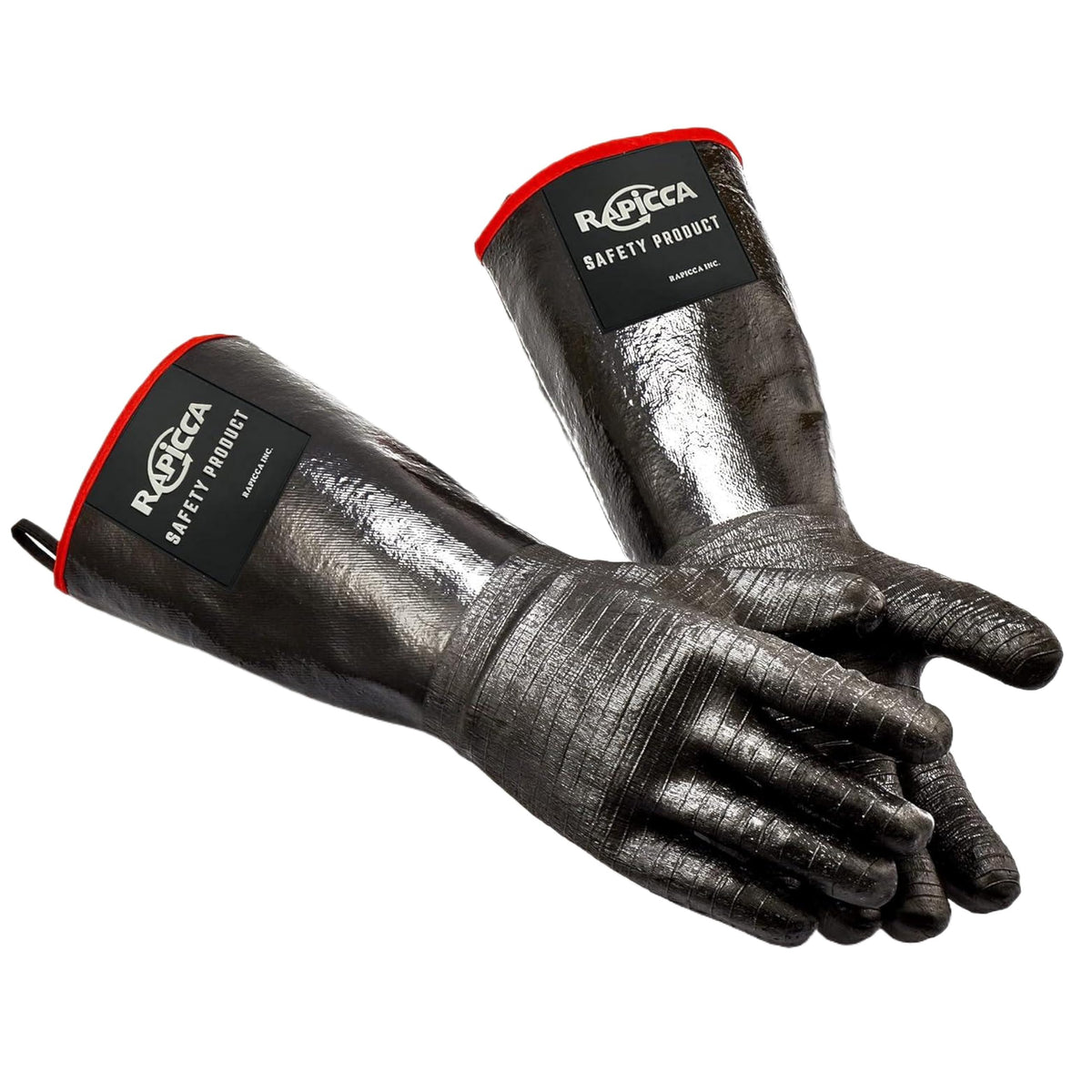 RAPICCA 700°F heat-resistant BBQ gloves with extended sleeve for arm protection.