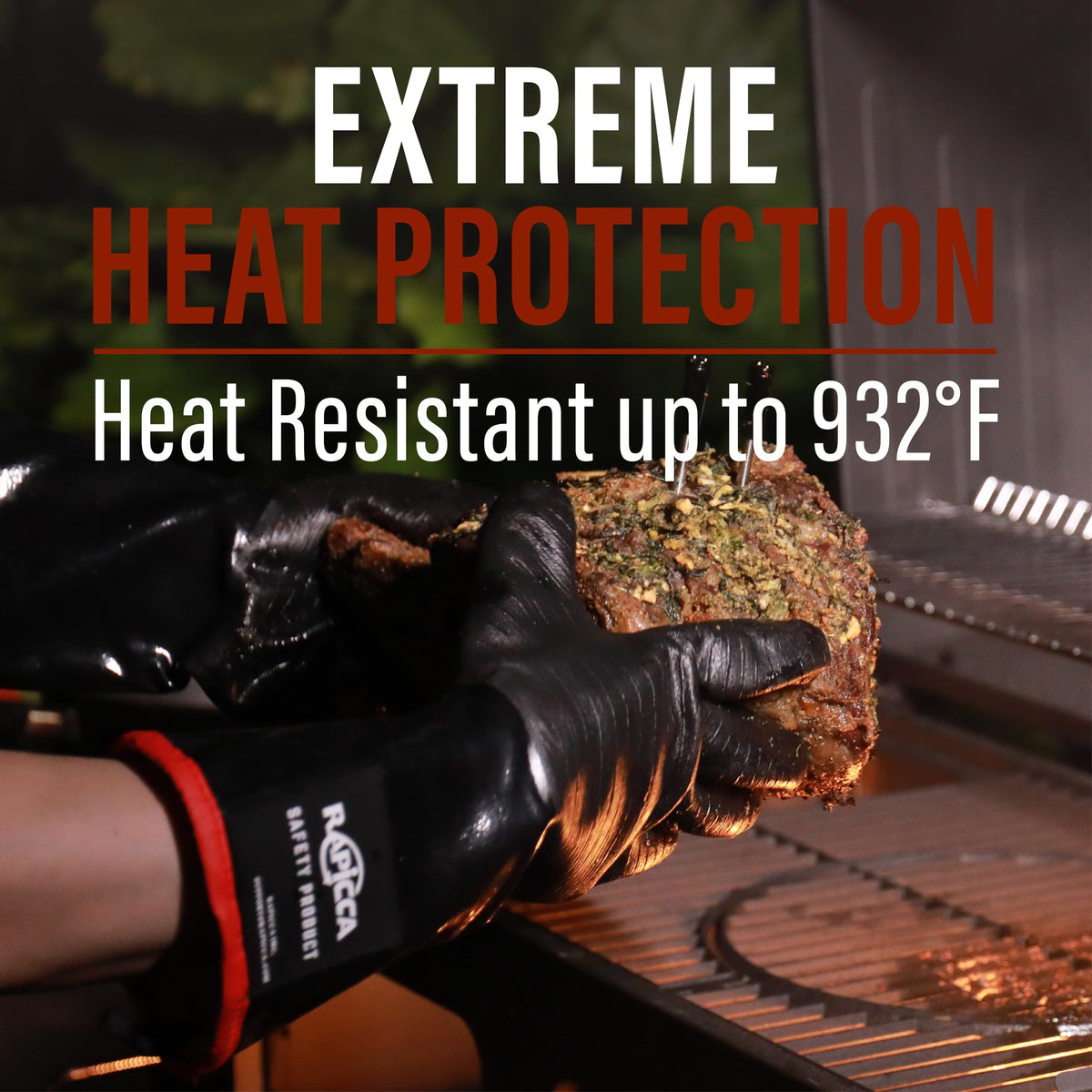 RAPICCA glove with textured palm for secure grip on oily, hot foods.