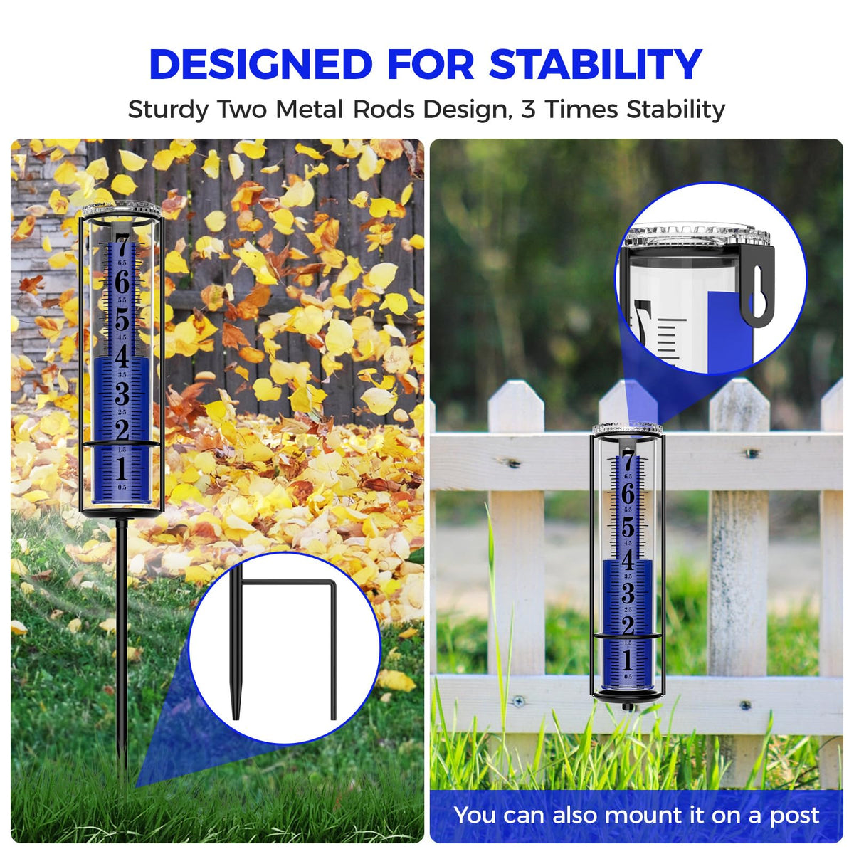 RASKOO rain gauge circle-design fence mount for easy hanging.