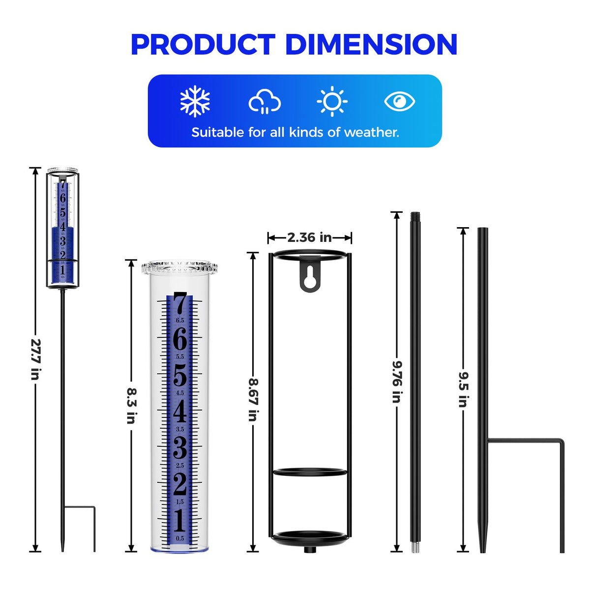 RASKOO rain gauge easy installation with top bracket and poles.