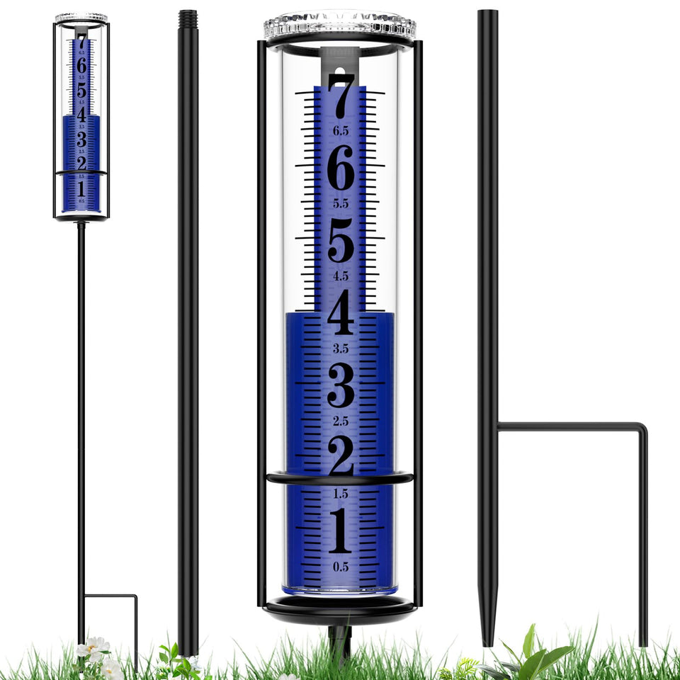RASKOO rain gauge front view with readable scale for accurate measurement.