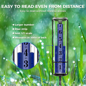 RASKOO rain gauge sturdy H-shape stake resists wind.