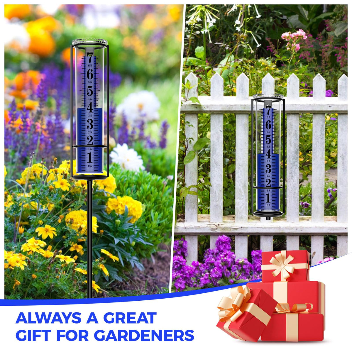 RASKOO rain gauge package includes tube, brackets, and poles.