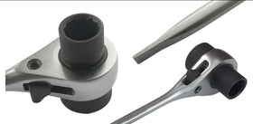RatchetScrench dual sockets 13mm and 19mm for quick bar-nut adjustments.