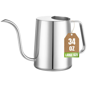 Ratrabas 34oz watering can with long spout for precise root watering and minimal leaf wetting.