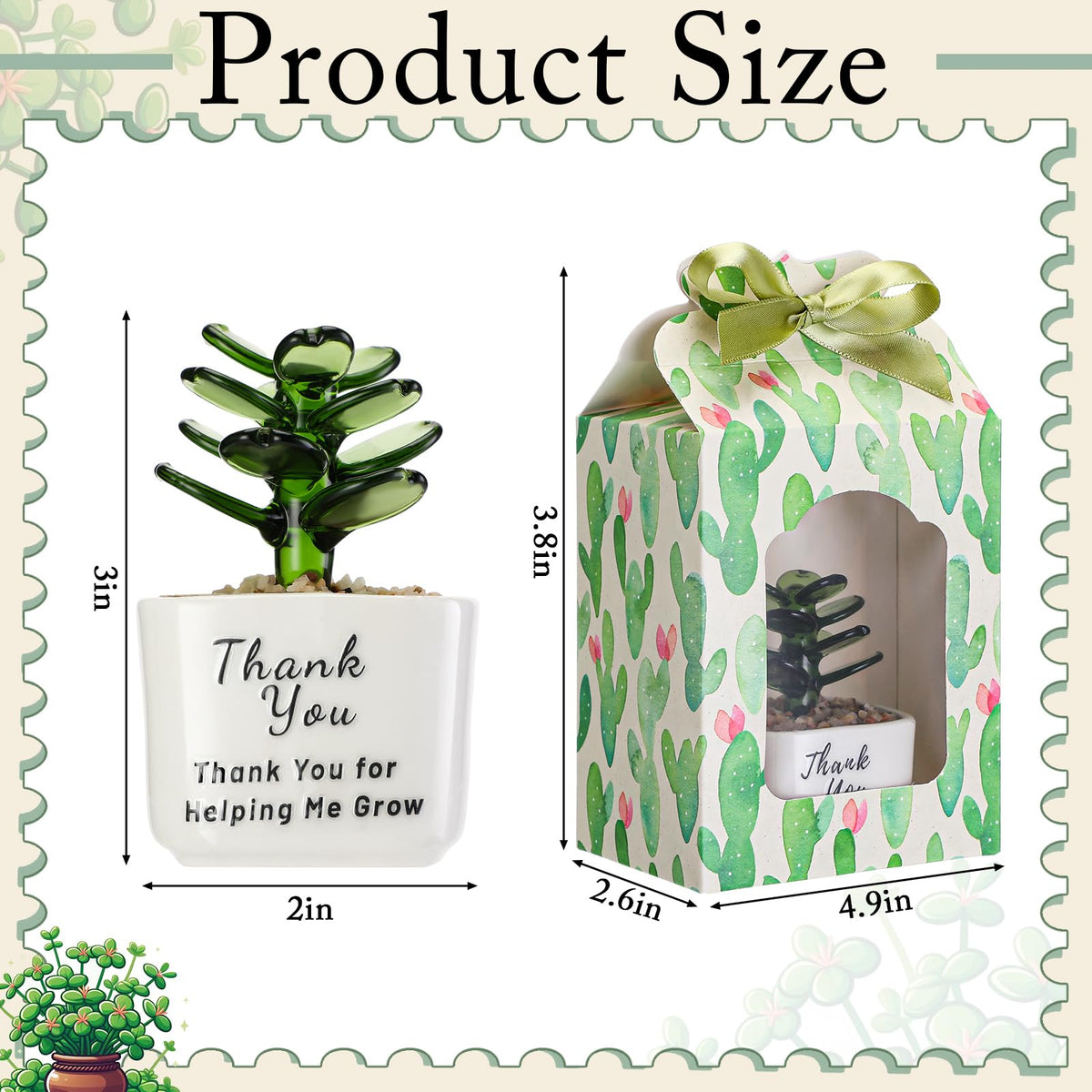 RattanView private thank you sticker highlights appreciation on each glass plant.