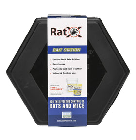 RatX bait station weatherproof for outdoor use protects bait from elements