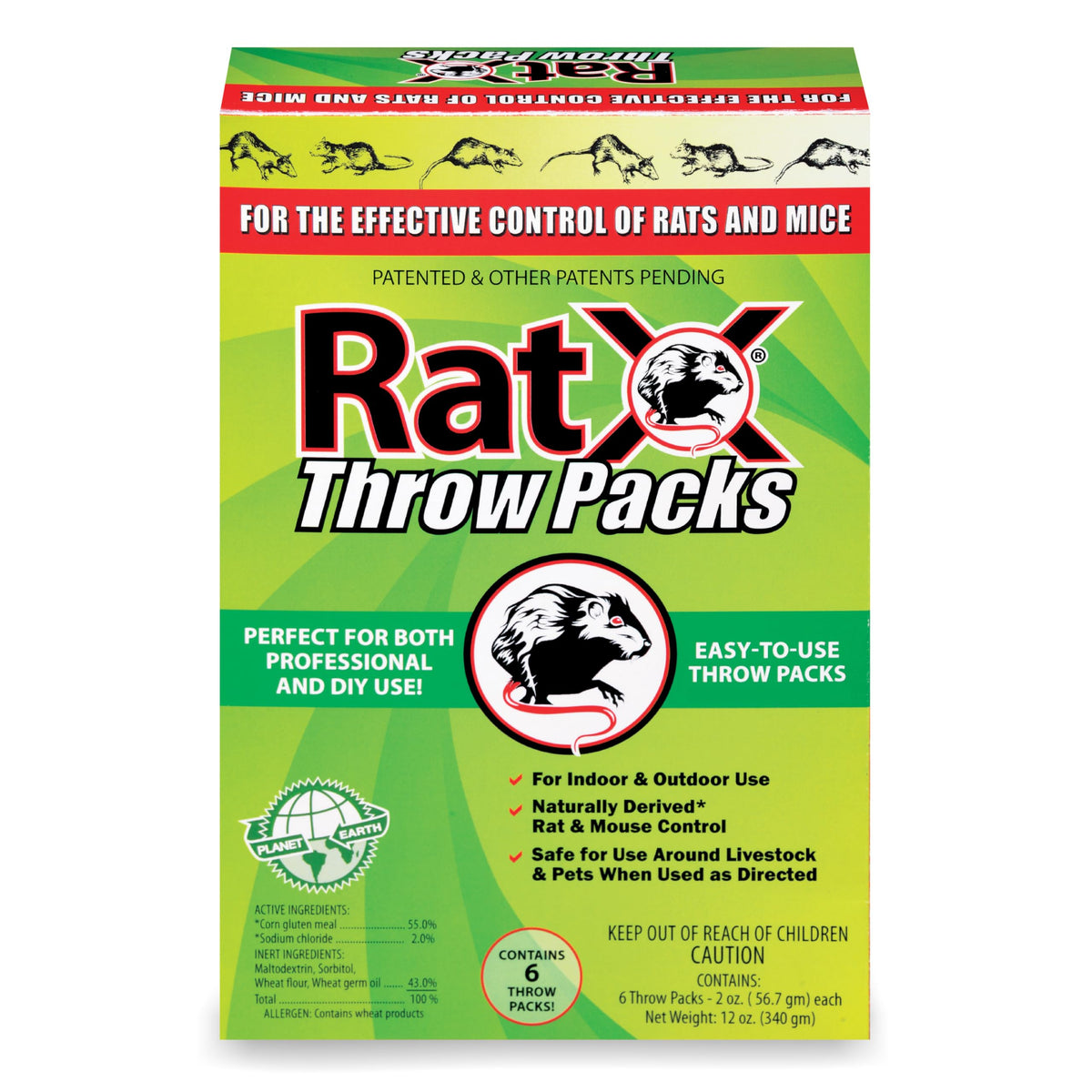 RatX throw packs all-species design—safe around pets for household rodent control.