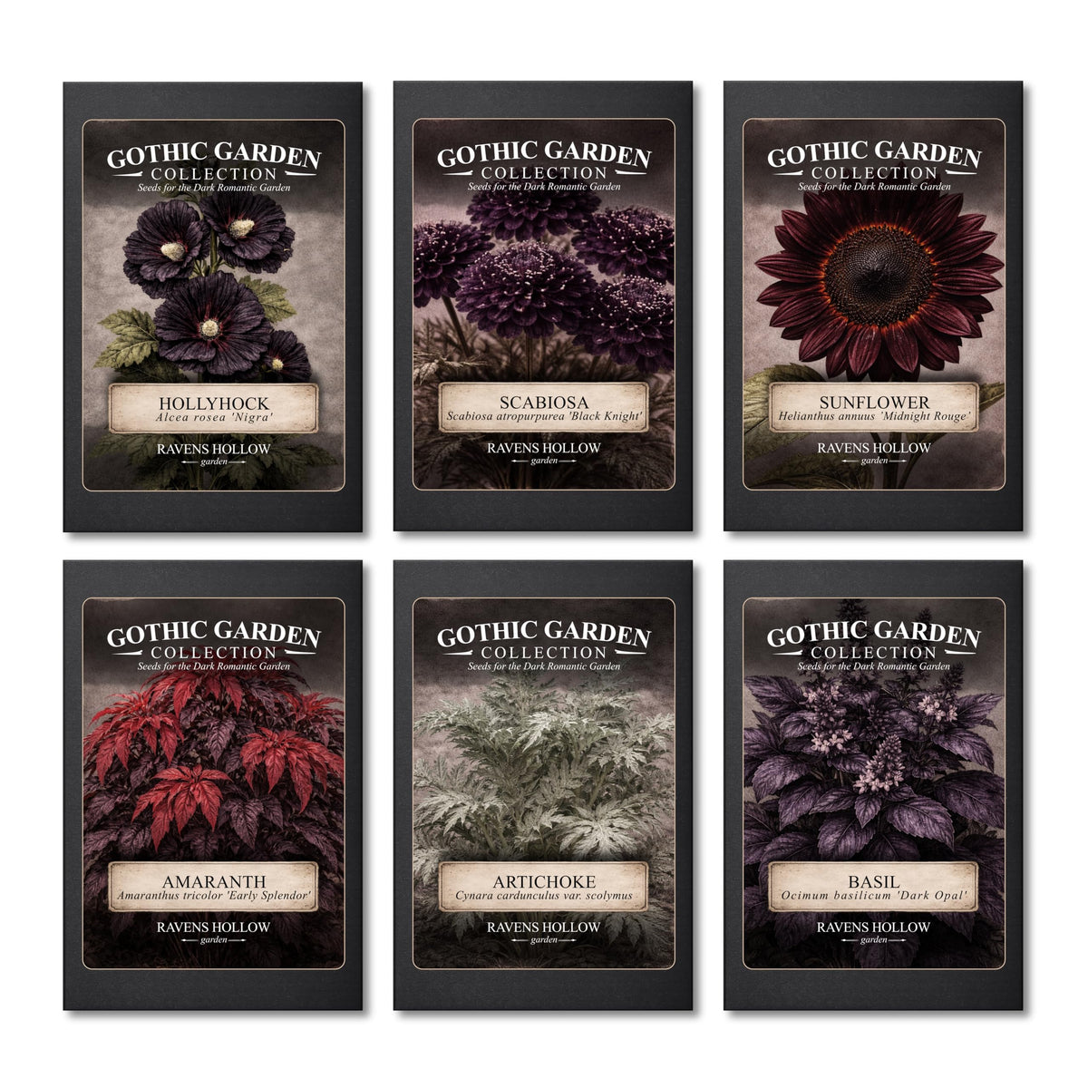 Ravens Hollow Garden Gothic Seed Collection pack for moody color coordination in beds