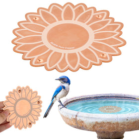 Ravionell sunflower copper bird bath dish close-up shows corrosion-resistant copper for all-season use