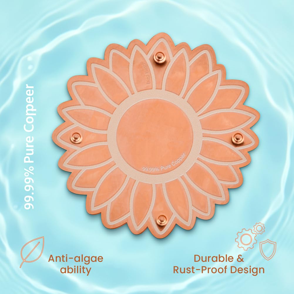 Ravionell copper bird bath dish set with purifier disk shines in sun