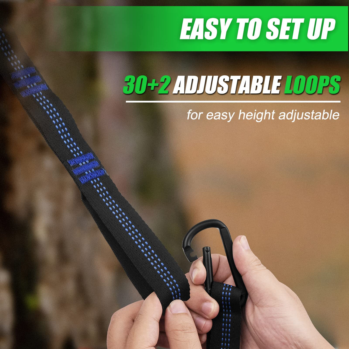 Raweao hammock straps with 30-plus-2 loops enabling precise height control