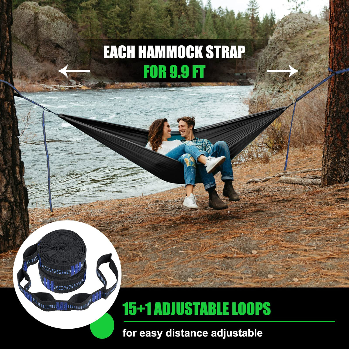 Raweao hammock straps secured to tree with adjustable loops