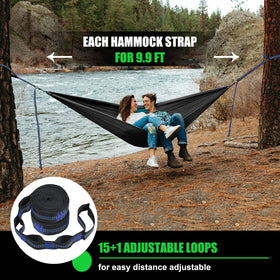 Raweao hammock straps secured to tree with adjustable loops