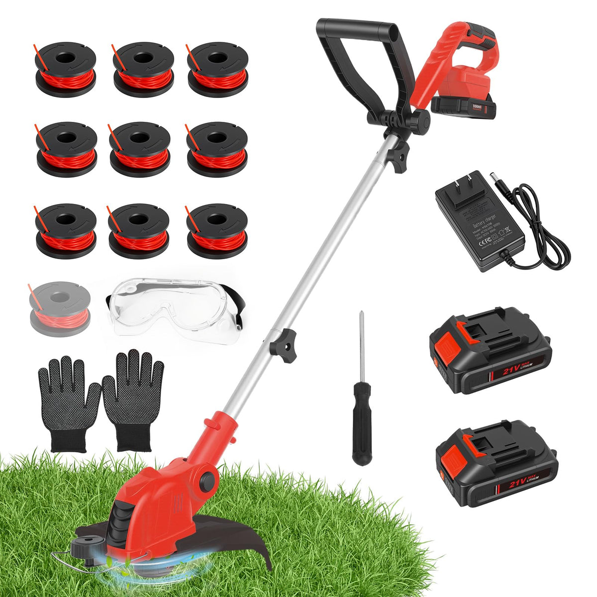 RAXONE 21V cordless string trimmer in use for easy edging around borders