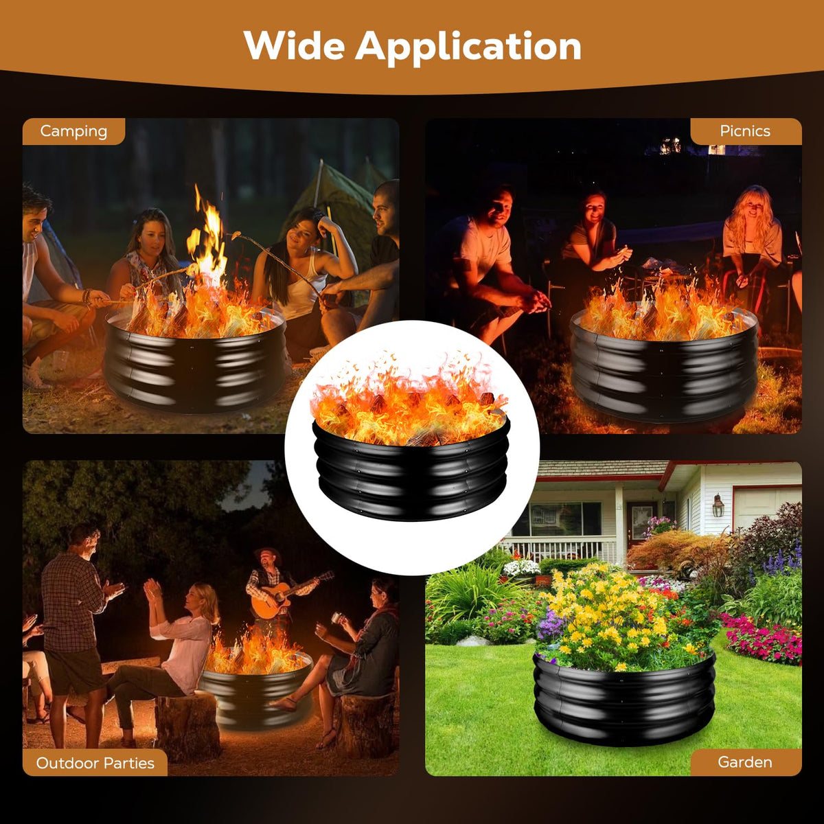 Raynesys 36-inch fire pit ring black-coated finish enhances outdoor decor