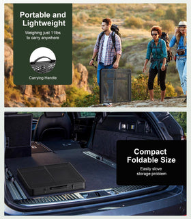Raynesys compact folded size fits in cars and RVs with the carrying handle.