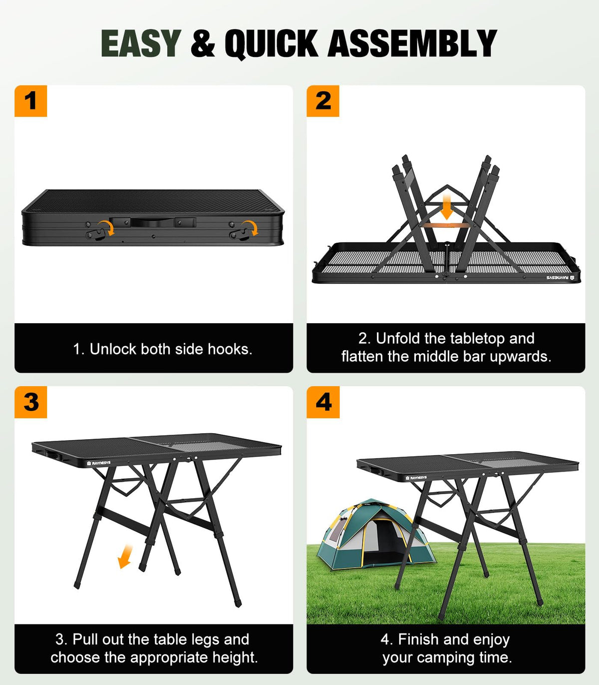 Raynesys compact folding with carry handle fits car or RV storage.