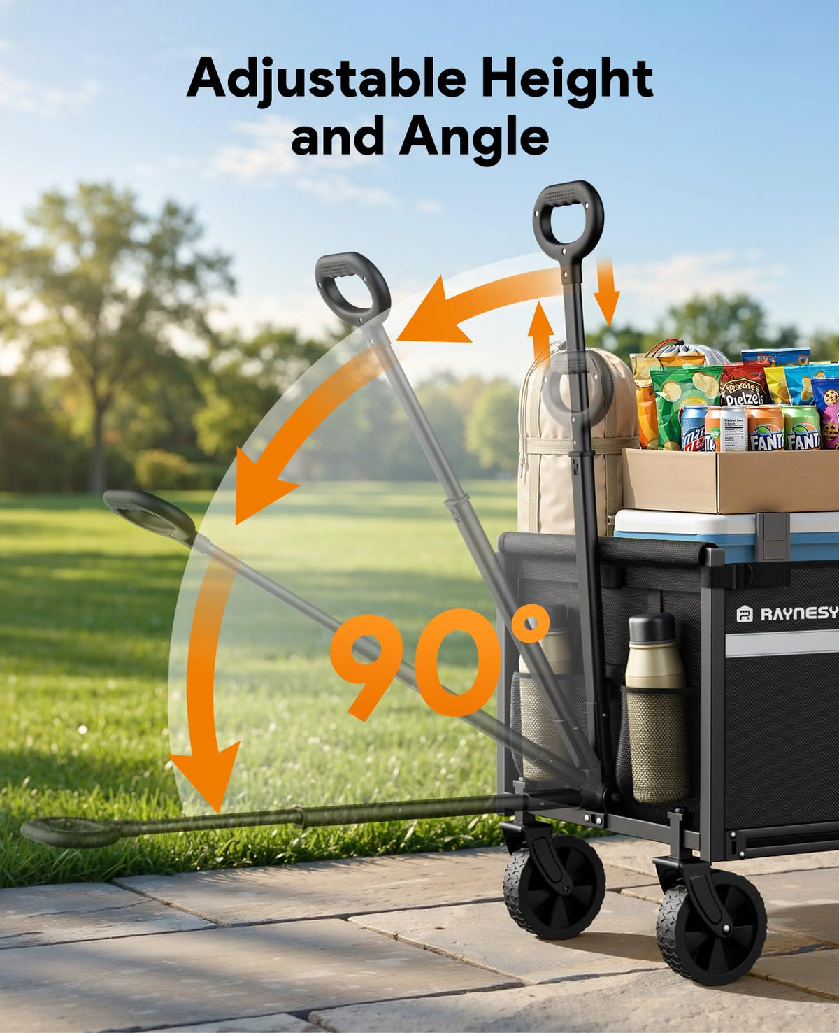 Raynesys adjustable handle fits different heights for comfortable steering.
