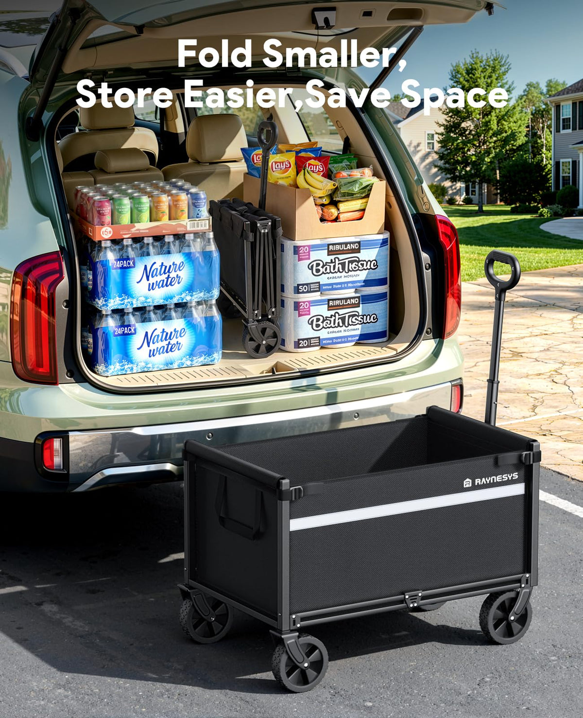 Raynesys easy-assembly wagon setup saves time during chores.