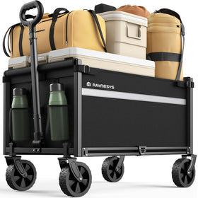 Raynesys foldable wagon folded for compact storage and easy transport.