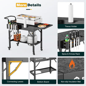 Raynesys folding grill table in transport-ready folded state.