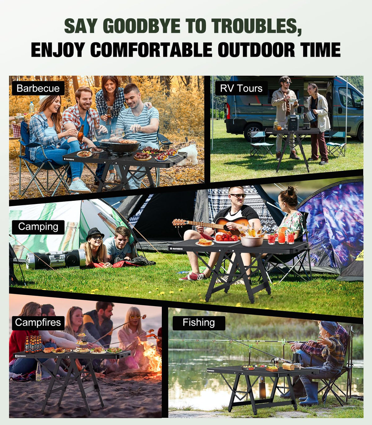 Raynesys table ideal for 4–6 adults at campsites.