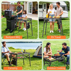 Raynesys sturdy aluminum frame with iron mesh top supports reliable outdoor cooking.