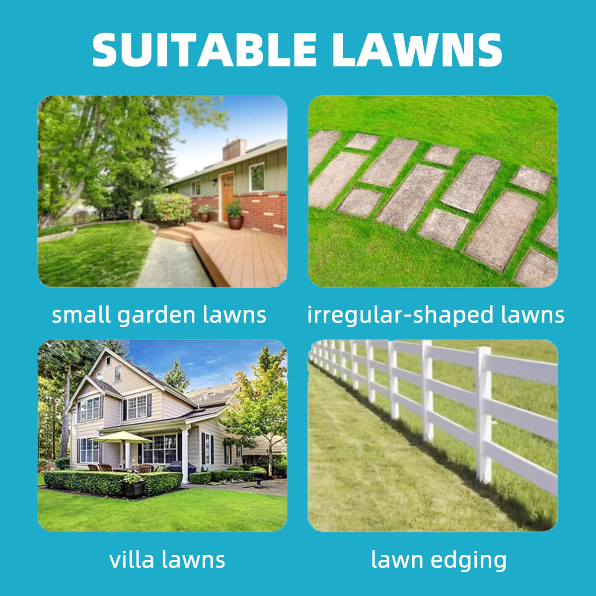 RB 9-Inch small lawn mower 3-cutting-heights highlights adjustable mowing options.