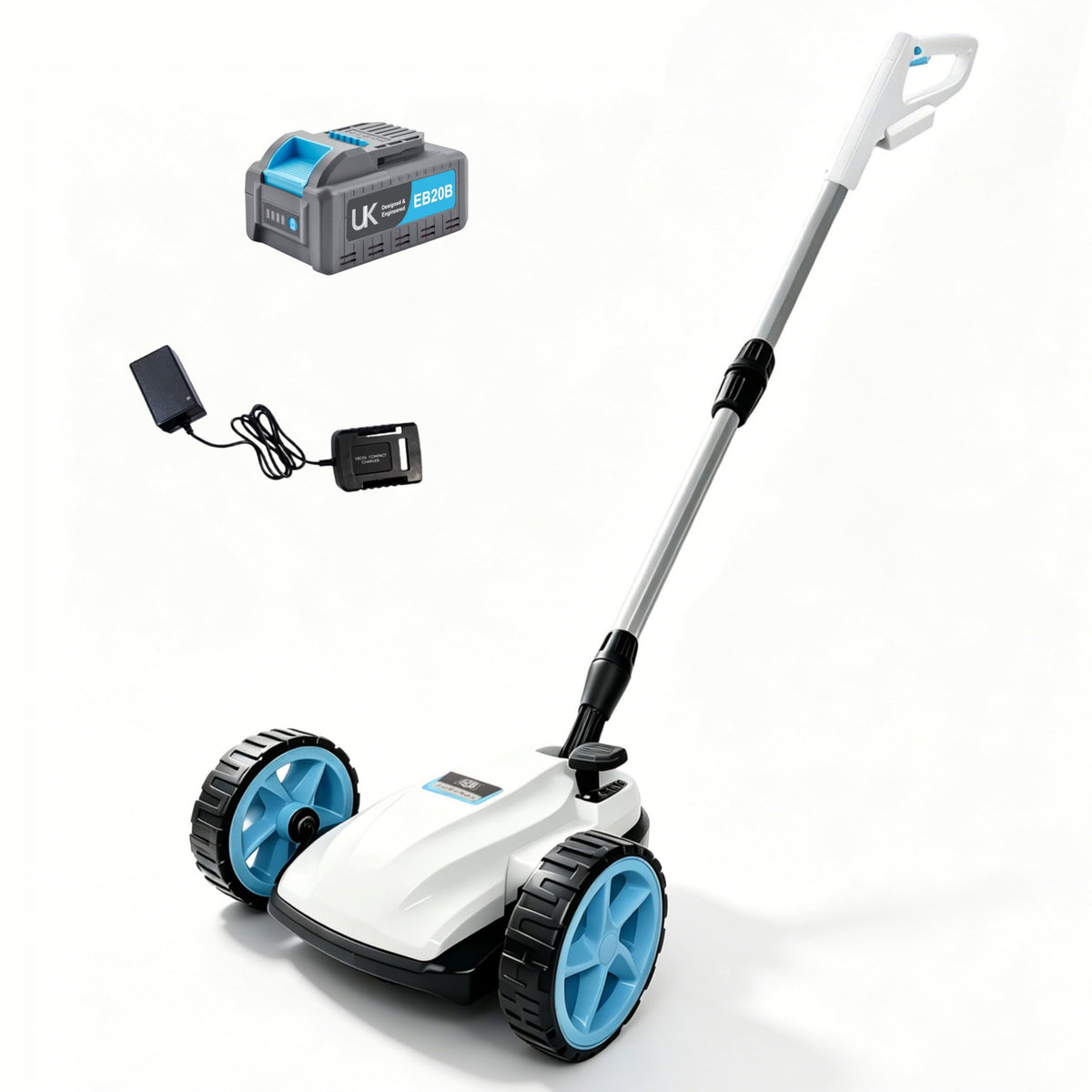 RB 9-Inch small lawn mower front view shows a compact, easy-to-maneuver unit for tight spaces.