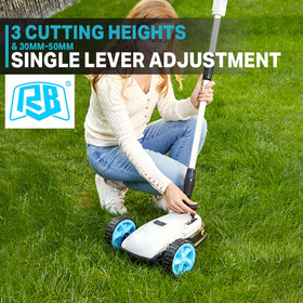 RB 9-Inch small lawn mower pivot wheels image conveys nimble turning in tight corridors.