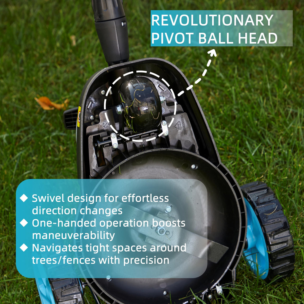 RB 9-Inch small lawn mower side view highlights featherweight design for precise edging.