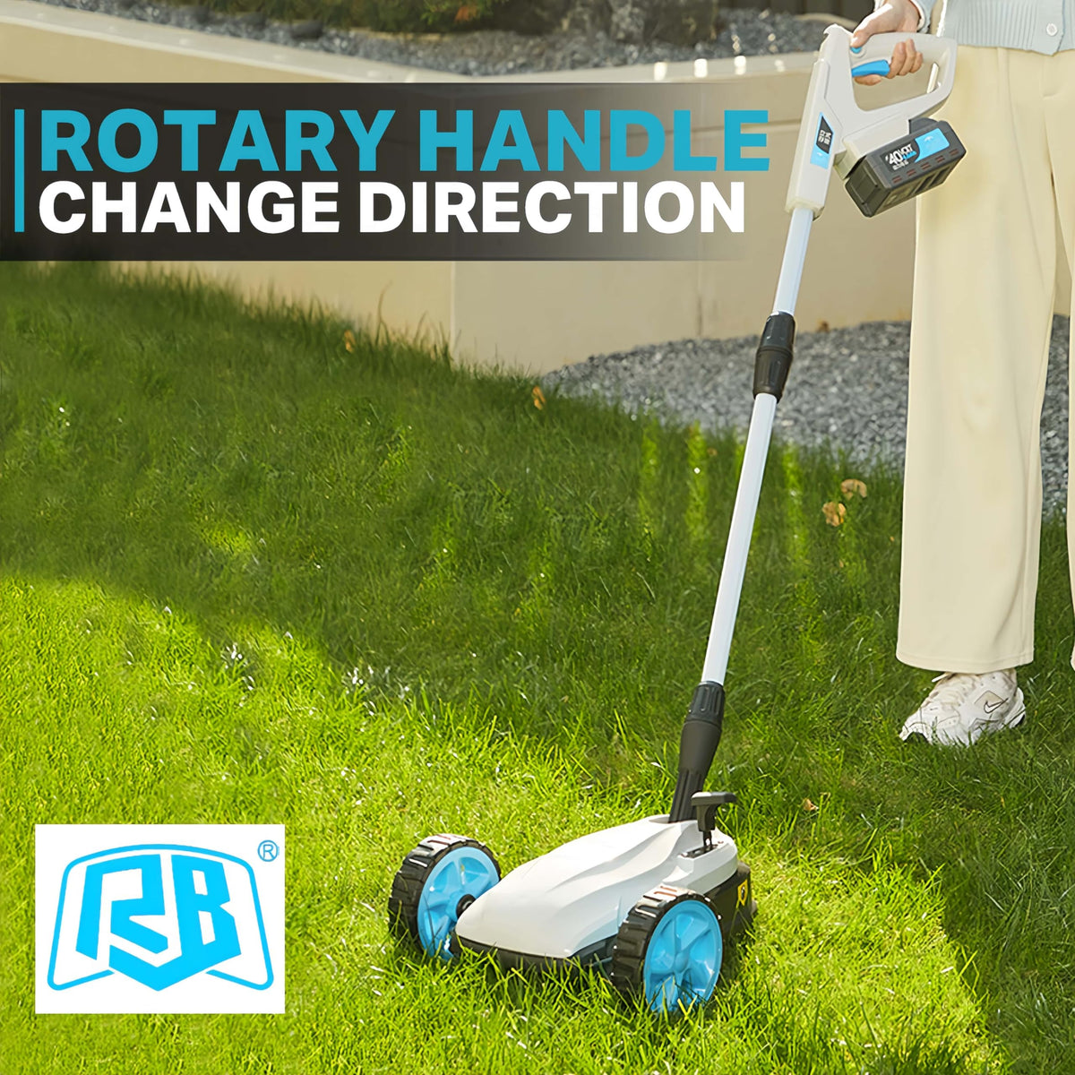 RB 9-Inch small lawn mower ultralight design emphasizes easy portability.