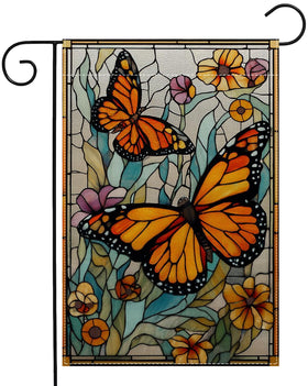 RBAFAO butterfly garden flag in stained-glass style for vibrant outdoor decoration